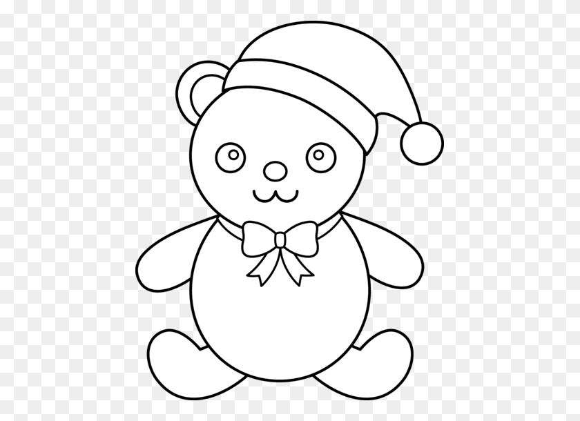 447x550 Рождественский Плюшевый Мишка Линии Искусства - Рождественский Плюшевый Мишка Клипарт