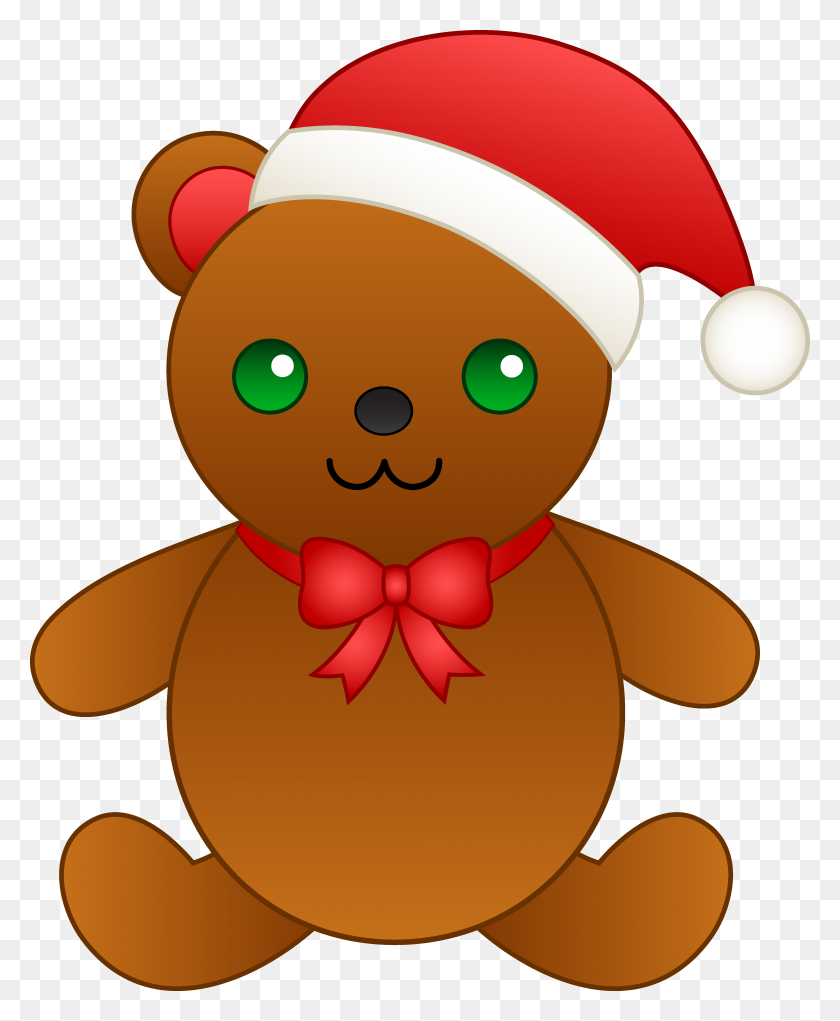 4147x5110 Christmas Teddy Bear With Santa Hat Free Clip Art Png - Free Bear Clipart