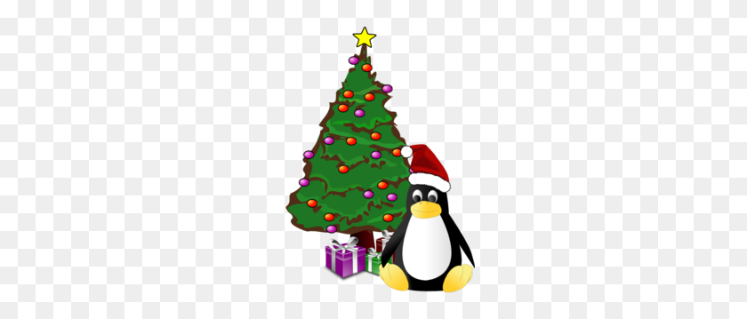228x299 Christmas Tree And Penguin Clip Art - Penguin Clip Art Free