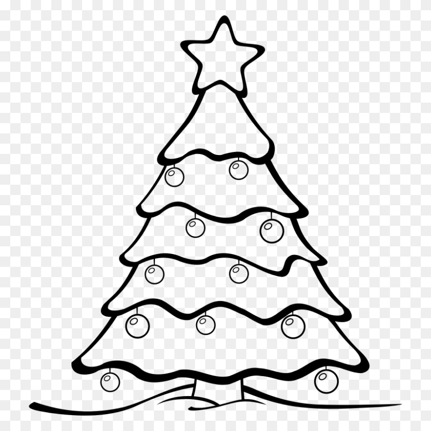 800x800 Christmas Tree Clip Art Outline - Family Tree Clipart Black And White
