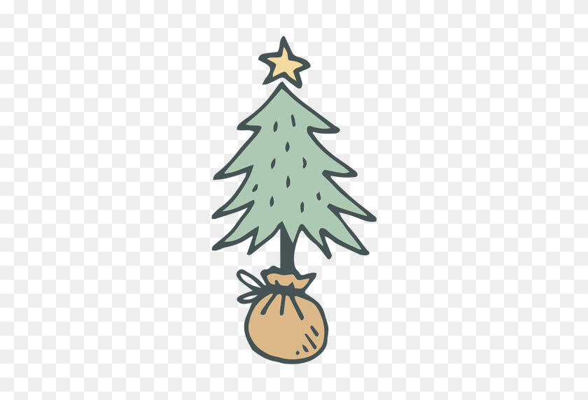512x512 Christmas Tree Hand Drawn Cartoon Icon - Christmas Tree Vector PNG