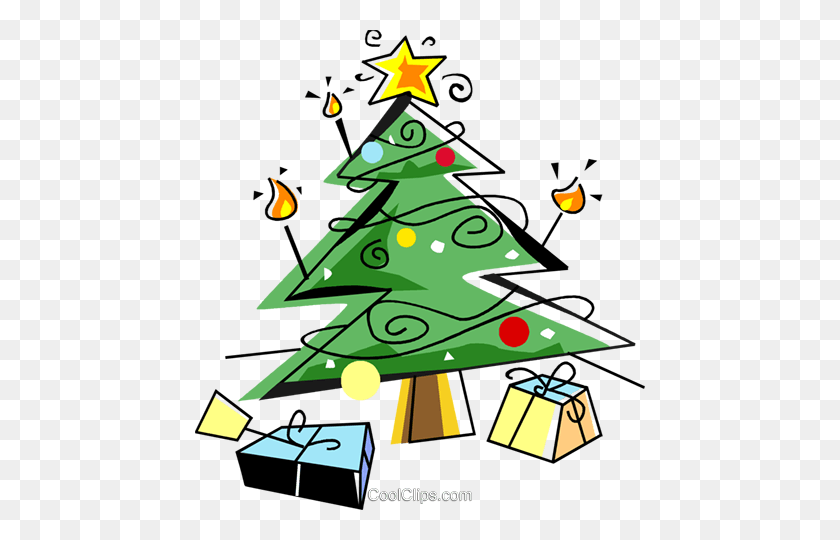 450x480 Christmas Tree With Presents Royalty Free Vector Clip Art - Christmas Tree With Presents Clipart