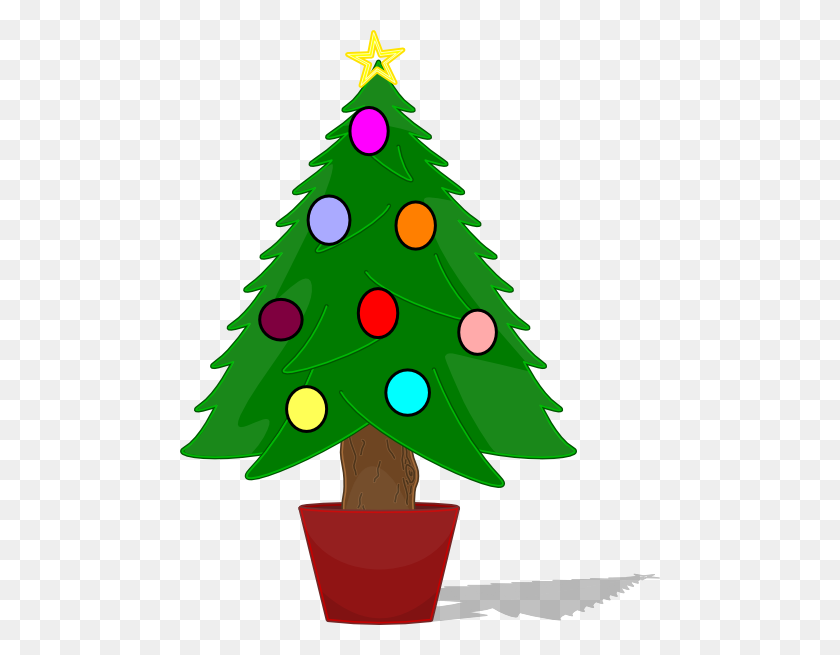 480x595 Christmas Tree With Rainbow Color Ornaments Clip Art - Christmas Tree Outline Clipart