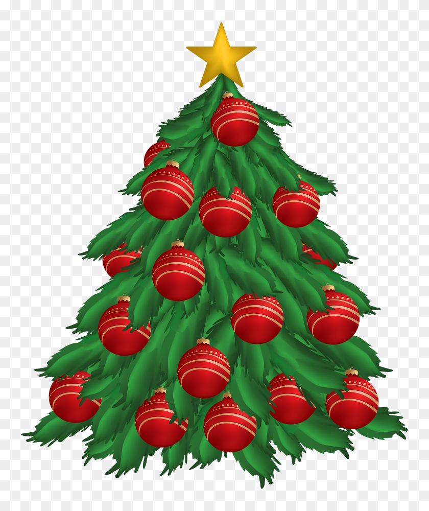 2500x3015 Christmas Tree With Red Christmas Ornaments Png Clipart - Xmas Tree PNG