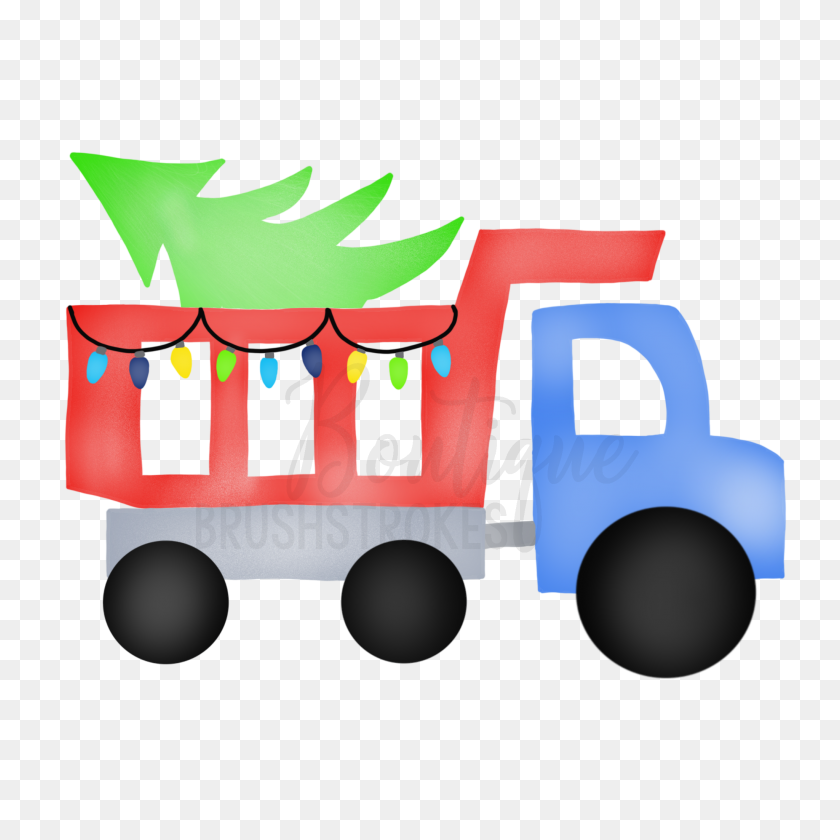 2048x2048 Christmas Watercolor Dumptruck And Tree Digital Clipart Png - Red Truck With Christmas Tree Clipart