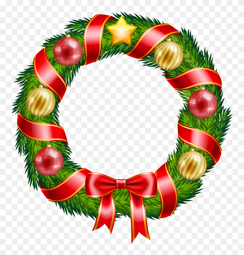 6058x6342 Christmas Wreath With Ornaments And Red Bow Clipart Png Image - Christmas Wreath PNG