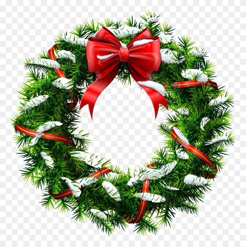 3990x4000 Christmas Wreath With Snow Png Clip - Snow PNG
