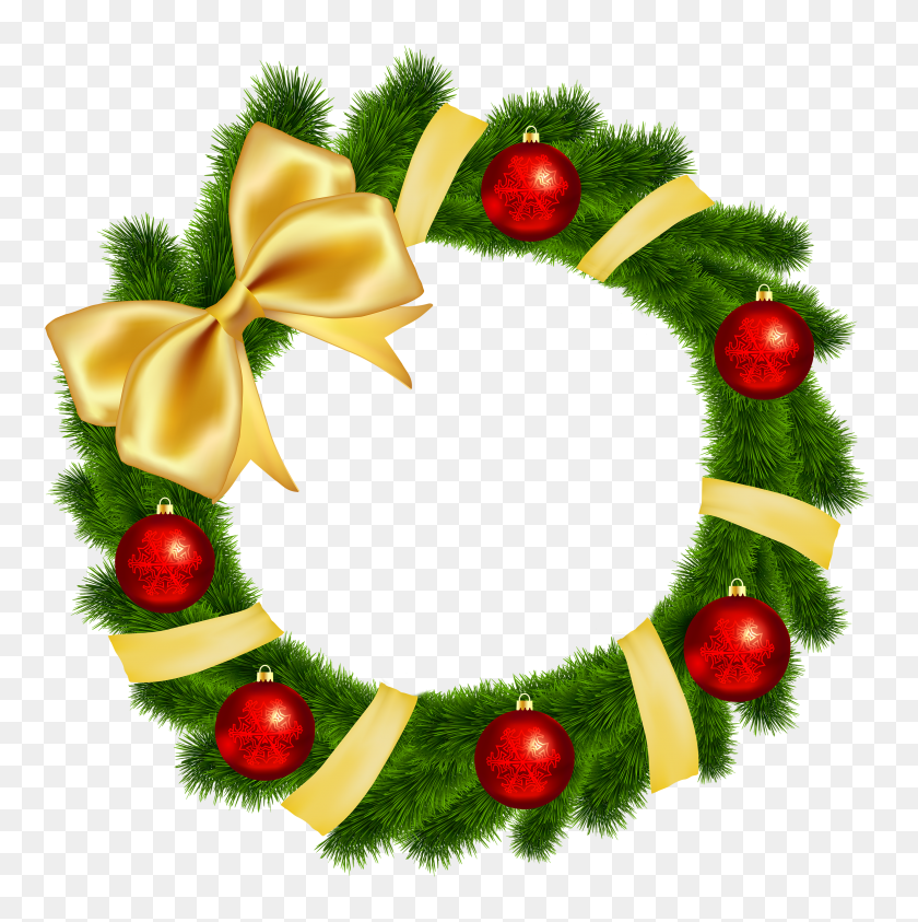 3000x3014 Christmas Wreath With Yellow Bow Transparent Png Clip Art Image - Wreath Clipart Transparent Background