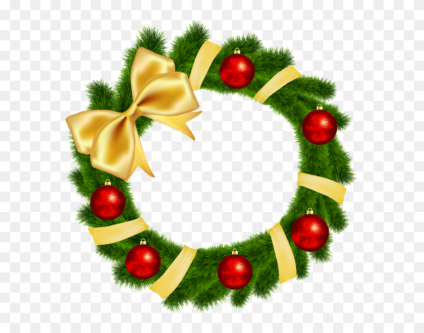 597x600 Christmas Wreath With Yellow Bow Transparent Png Clip Art Image - Holly Wreath Clipart