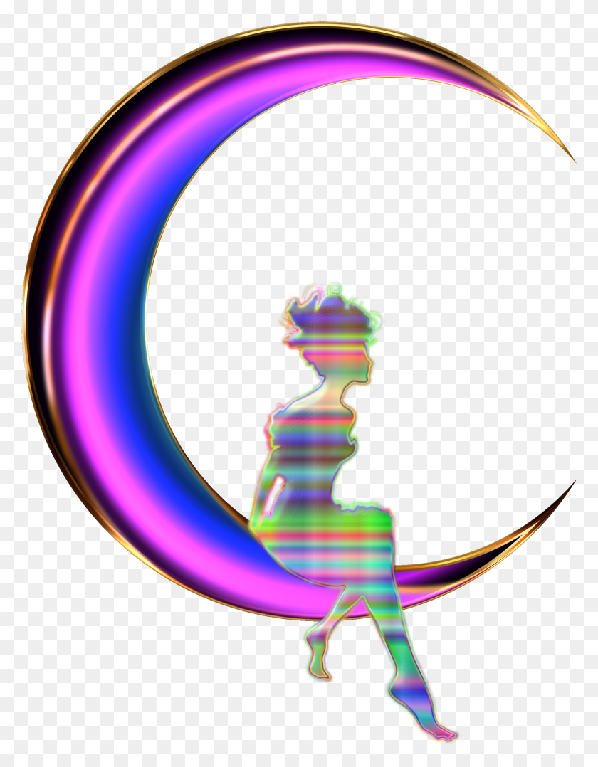 1706x2227 Chromatic Fairy Sitting On Crescent Moon Enhanced No Background - Crescent Moon PNG
