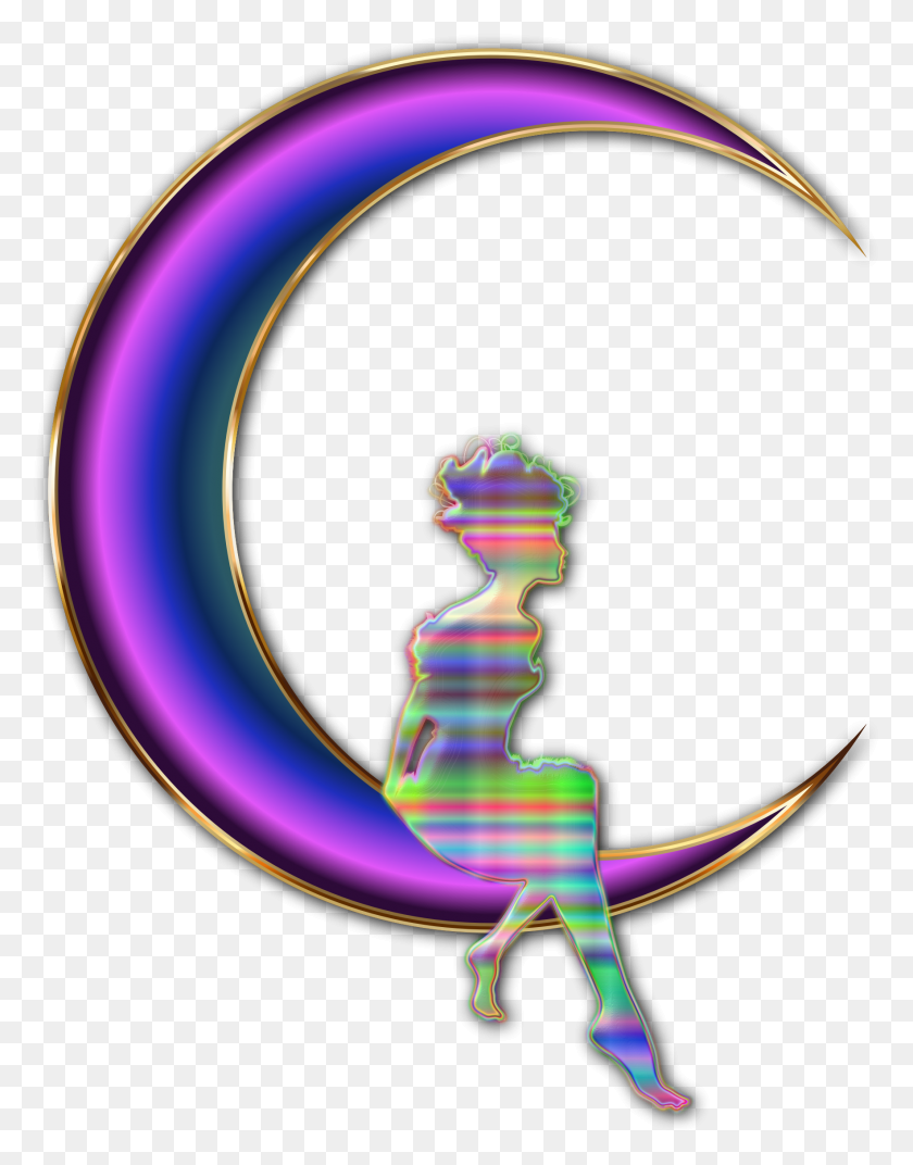 1766x2292 Chromatic Fairy Sitting On Crescent Moon Enhanced No Background - Fairy Silhouette PNG