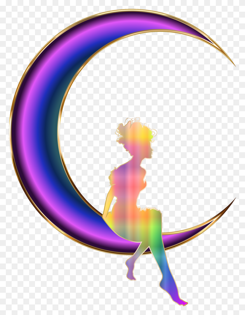 1736x2262 Chromatic Fairy Sitting On Crescent Moon No Background Icons Png - Cresent Moon PNG