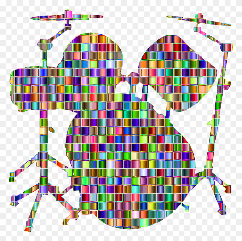 2354x2344 Chromatic Mosaic Drums Set Silhouette Icons Png - Mosaic PNG