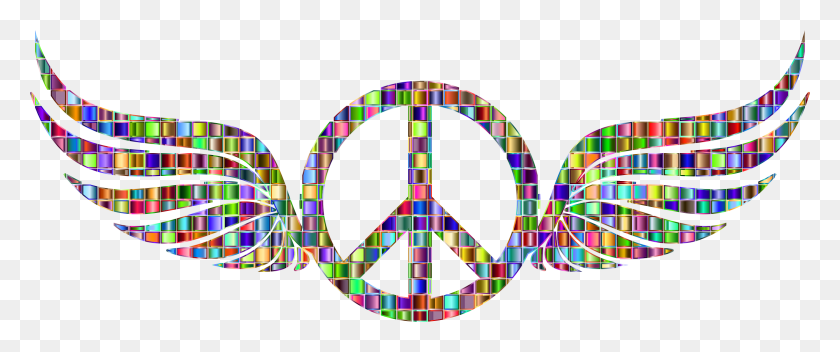 2344x878 Chromatic Mosaic Peace Sign Wings Icons Png - Gold Wings PNG