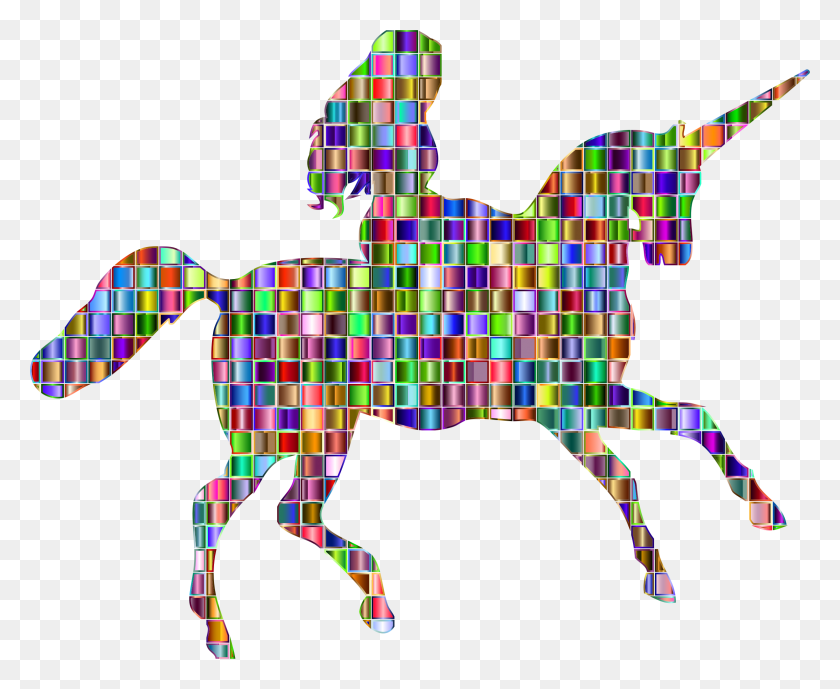 2310x1864 Chromatic Mosaic Woman Riding Unicorn Icons Png - PNG Unicorn