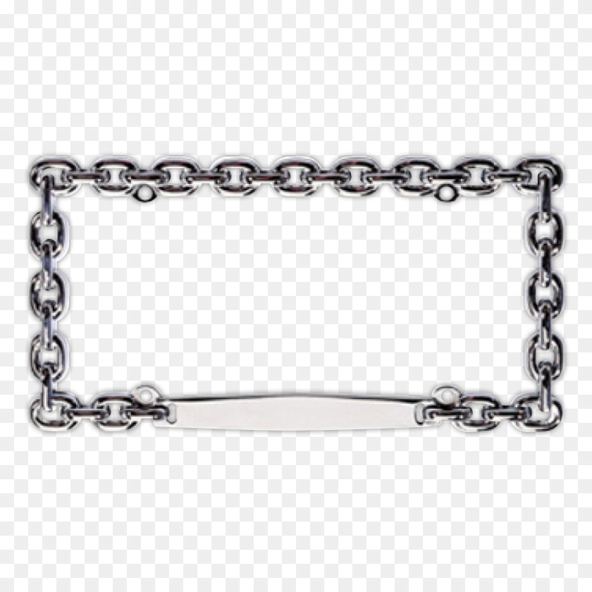 800x800 Chrome Chain Link License Plate Frame - Silver Sparkles PNG