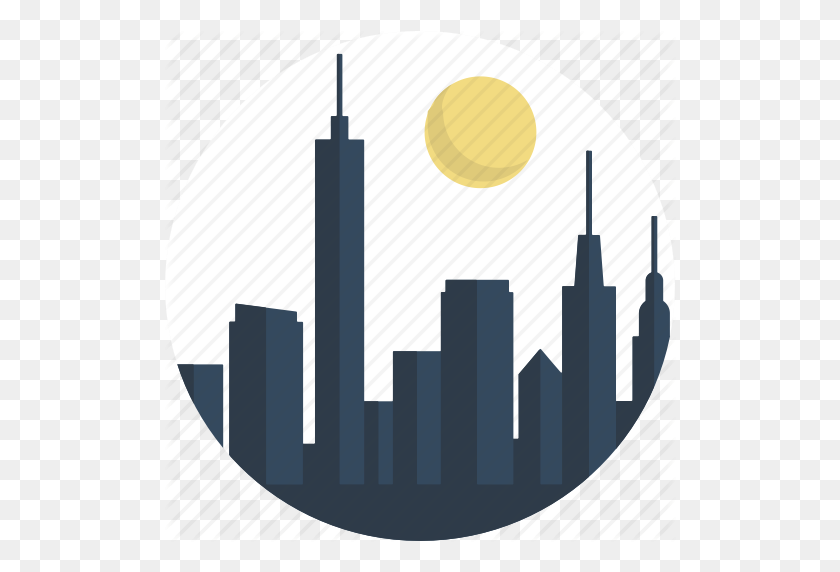 512x512 Circle, City, Downtown, Landscape, Night, Scenery, Town Icon - City Icon PNG