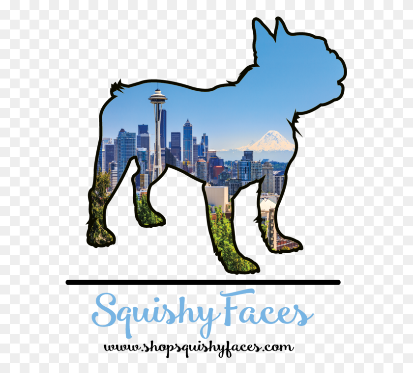 573x700 City Skyline Frenchie Style Squishy Faces - Seattle Skyline Clipart