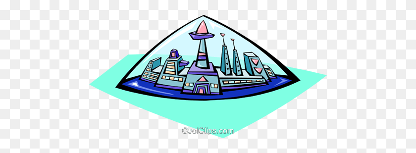 480x249 City, Space Colony Under Dome Royalty Free Vector Clip Art - Space Station Clipart