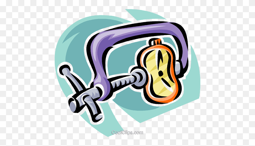 480x422 Clamp Squeezing A Watch Royalty Free Vector Clip Art Illustration - Squeeze Clipart