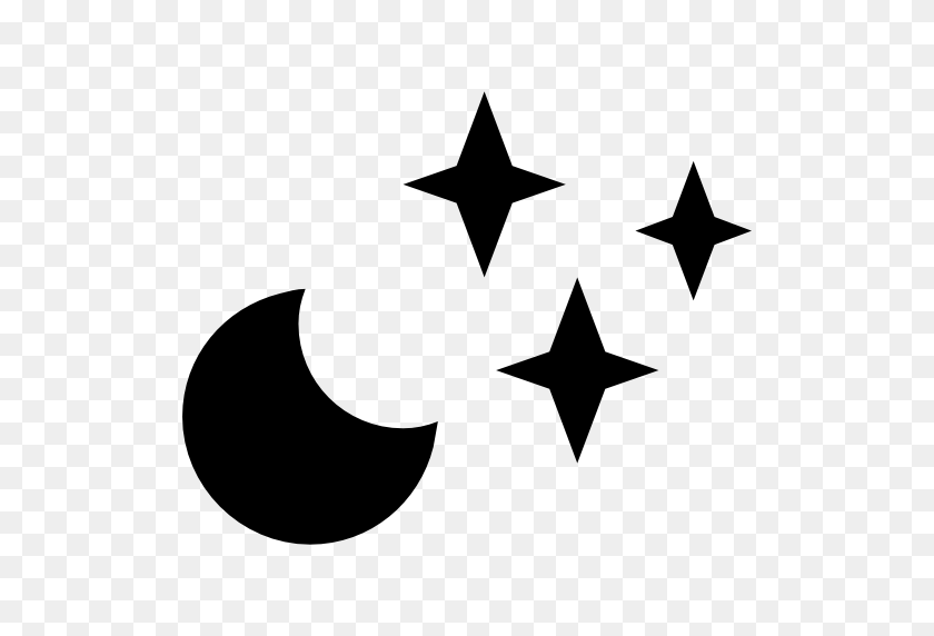 512x512 Clear Night Weather Symbol Of Crescent Moon With Stars - Night PNG
