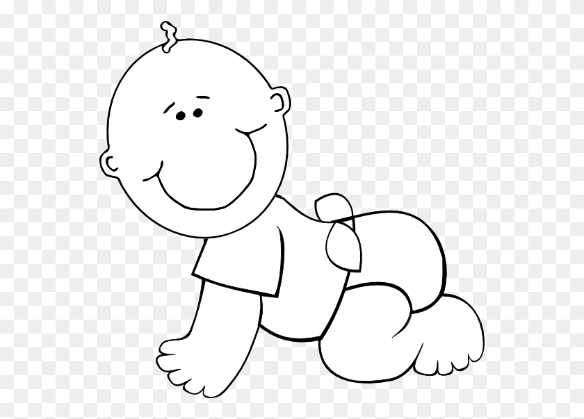 555x543 Clip Art Baby Boy Crawling Black White Line Art - Baby Clipart Black And White