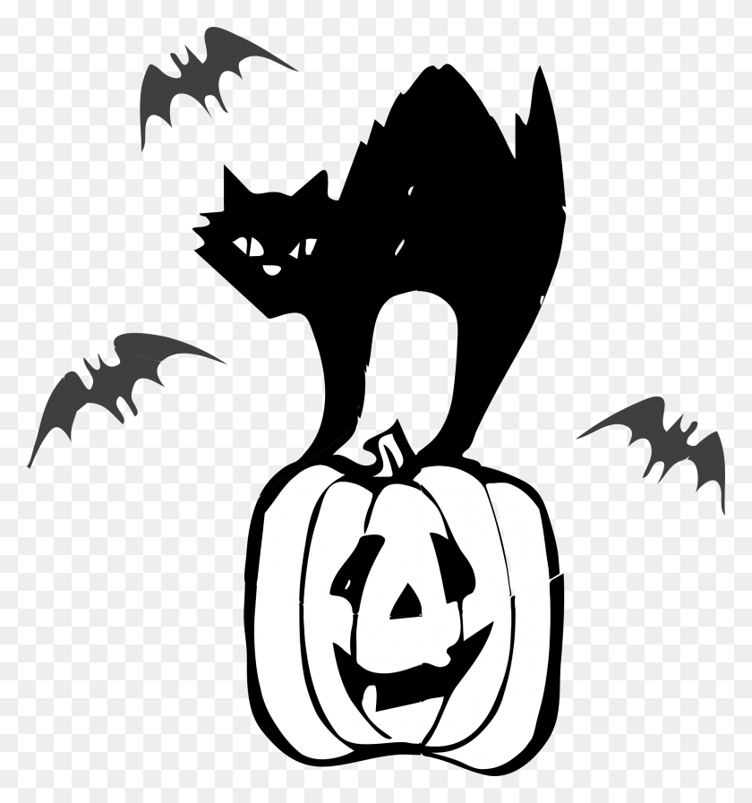2234x2400 Clipart Gato Negro Halloween Winging - Bostezo Clipart En Blanco Y Negro