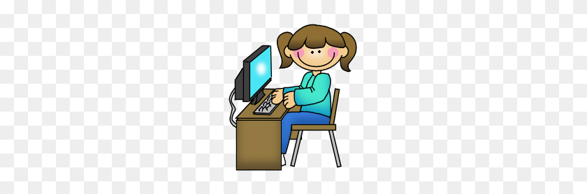 190x218 Clip Art Computer Student Using Vector Image - Teacher Working With Students Clipart