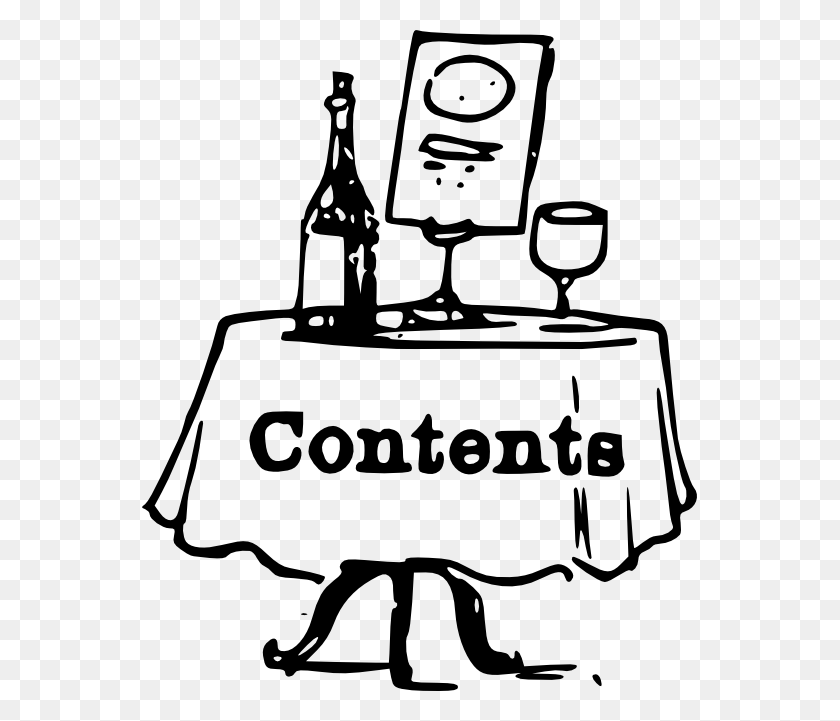 555x661 Clip Art Contents On A Table Black White Line - Table Of Contents Clipart