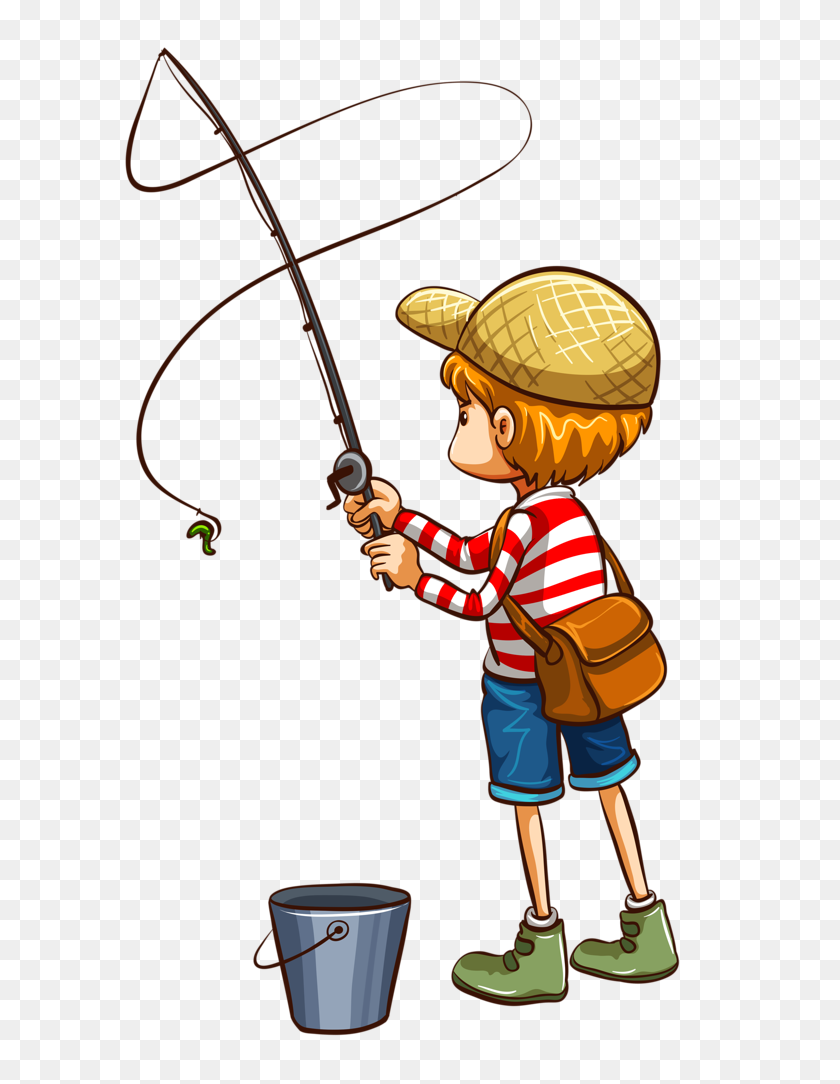 635x1024 Clip Art, Fish And Boy Illustration - Rod And Reel Clipart