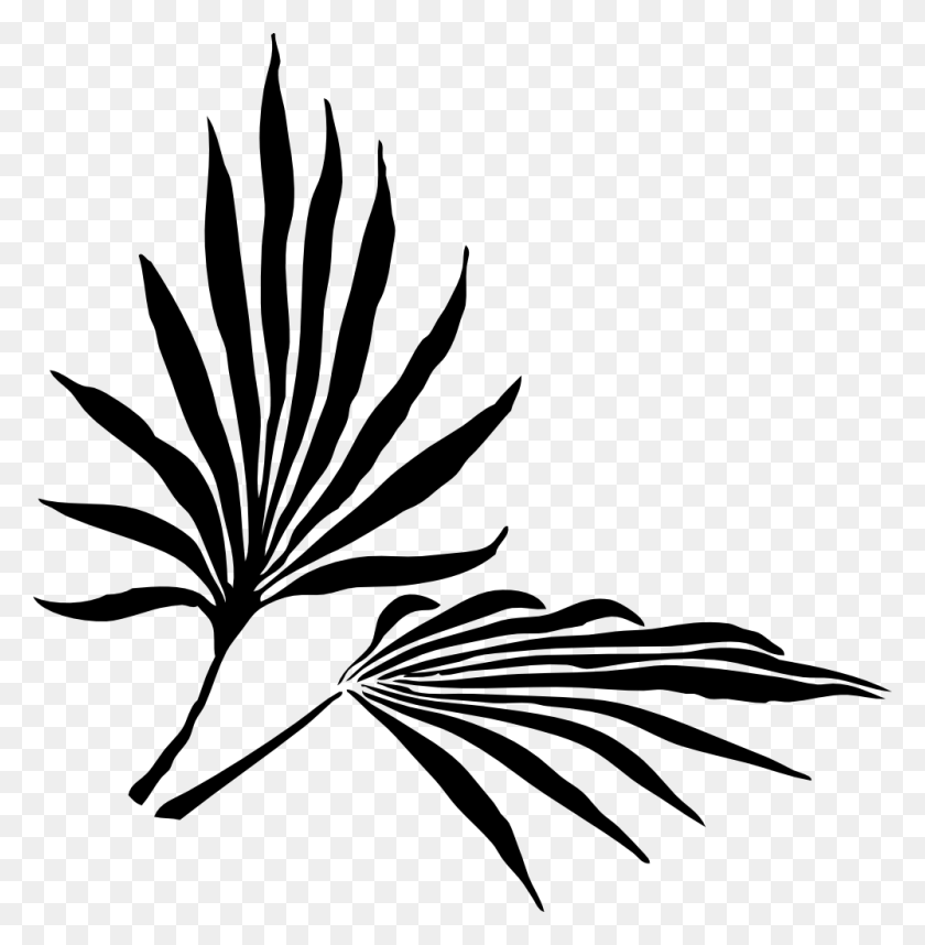 999x1023 Clip Art Fronds Silhouette Black White Line Art - Palm Tree Silhouette Clipart