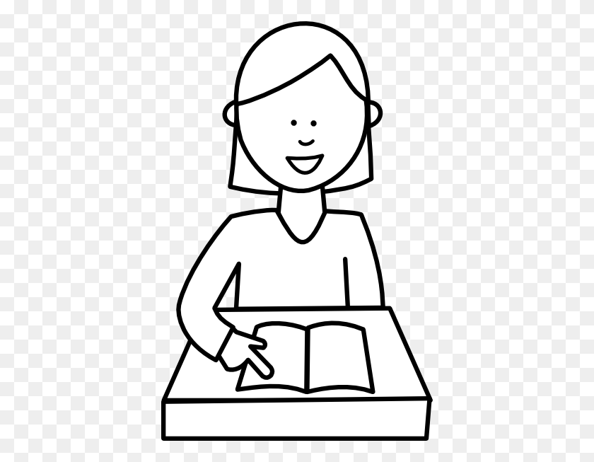384x593 Clip Art Kids Reading Clipart Black And White Clkhhbw - Doing Homework Clipart
