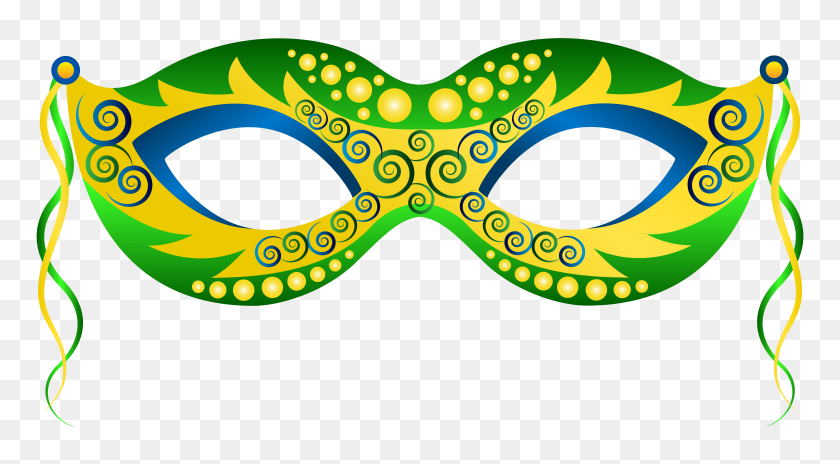 8000x4149 Clip Art Mardi Gras Mask Vector Graphics Image Mask Png Download - Carnival Clipart Black And White