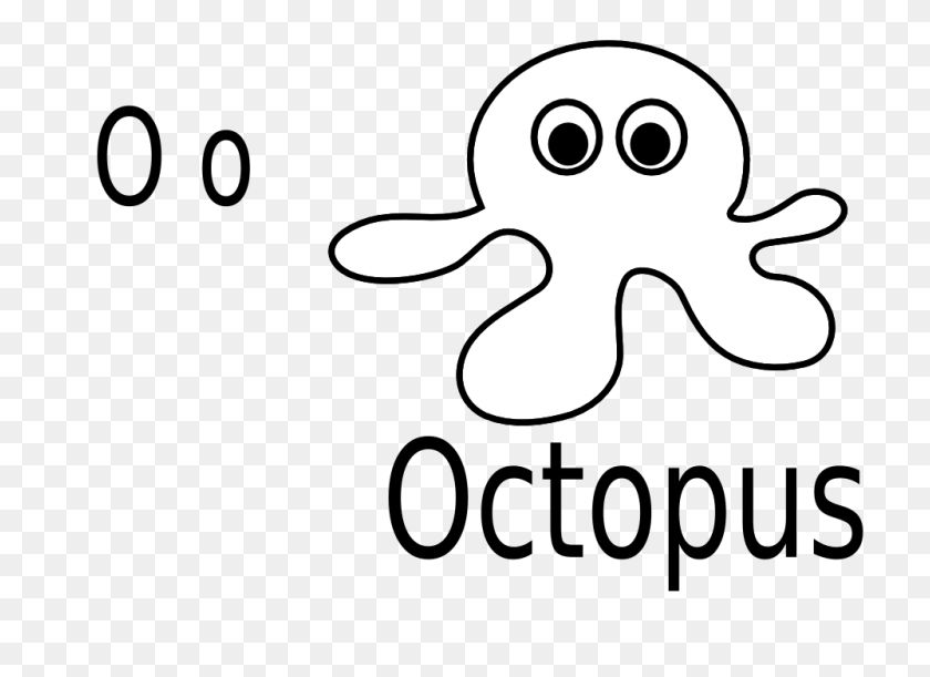 999x706 Clipart O For Octopus - Octopus Clipart Blanco Y Negro