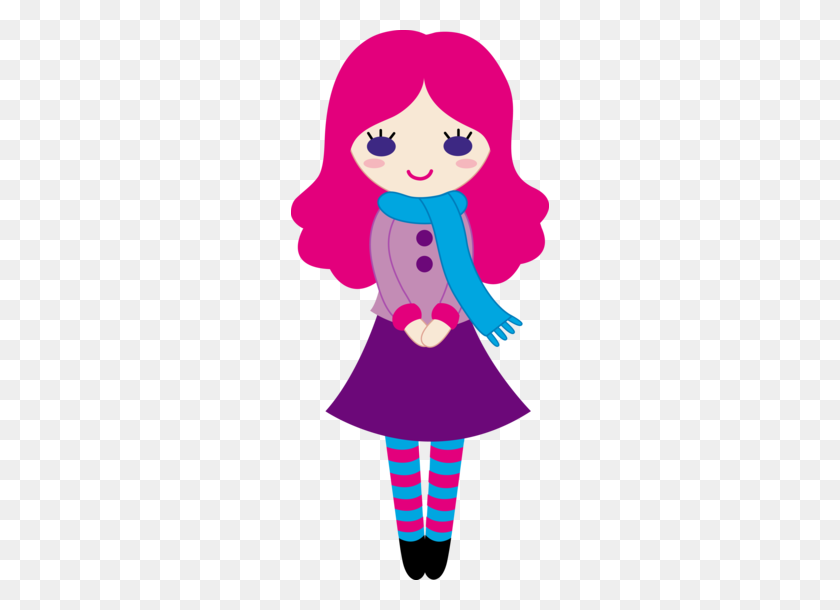 258x550 Clip Art Of A Cute Pink Haired Girl Wearing A Skirt, Stockings - Skirt Clipart