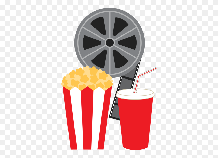 370x550 Clip Art Of A Movie Film Reel With A Bag Of Popcorn And A Cup - Popcorn Bag Clipart