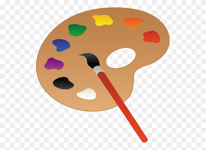 545x550 Clip Art Of A Wooden Art Palette With Paint And Brush Sweet Clip - Palette Clipart