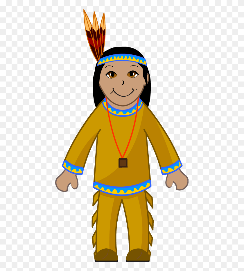 459x871 Clip Art Of An American Indian - Pilgrim And Indian Clipart