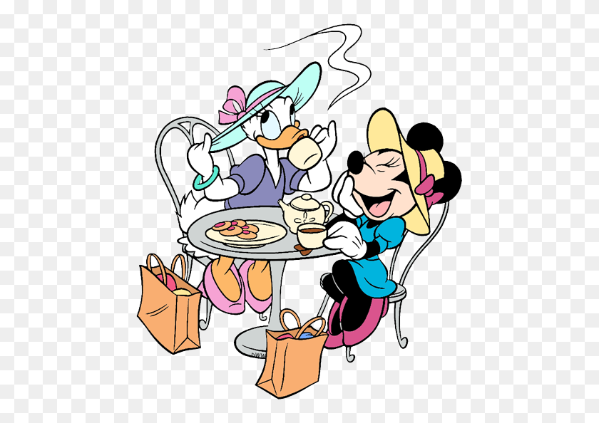 462x534 Clip Art Of Bffs Minnie And Daisy Taking A Shopping Break - Talking To Friends Clipart