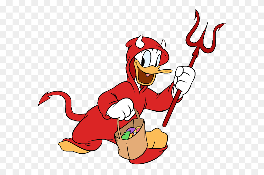 601x498 Clip Art Of Donald Duck As A Devil Trick Or Treating On Halloween - Devil Clipart