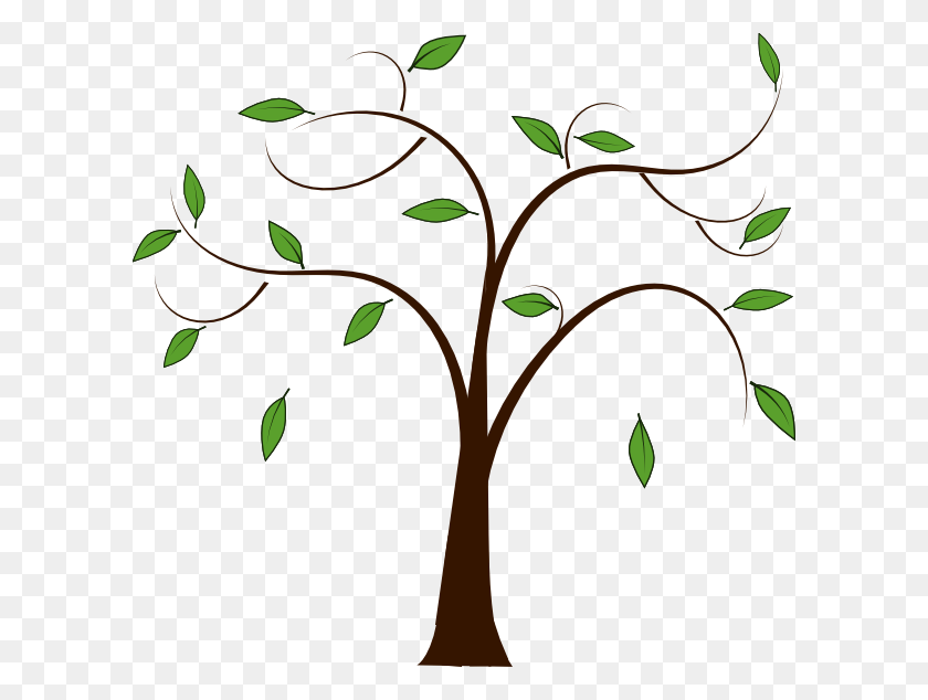 600x574 Clip Art Of Tree With Leaves - Tree Swing Clipart