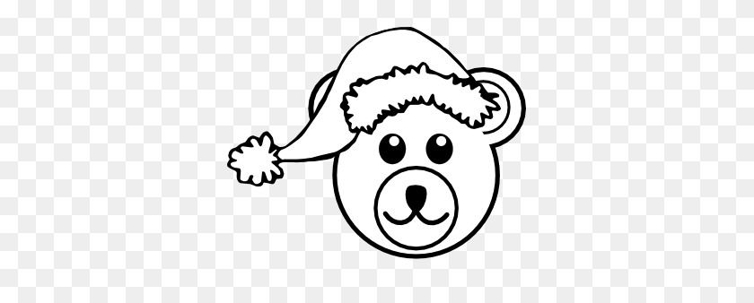 333x278 Clipart Palomaironique Bear Head Cartoon Brown - Sombrero De Santa Clipart En Blanco Y Negro