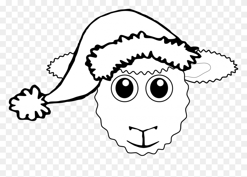 1979x1378 Clip Art Palomaironique Sheep Face Cartoon - Santa Hat Clipart Black And White