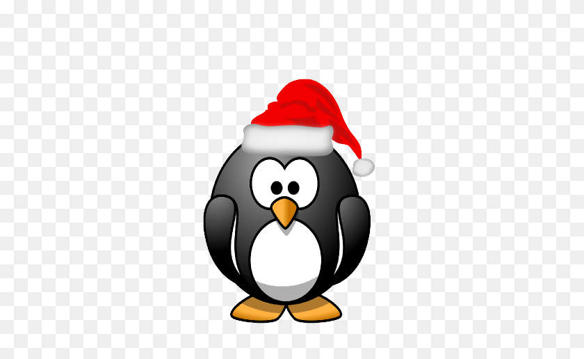 555x456 Clip Art Penguin Santa Hat Xmas Christmas - Penguin Black And White Clipart