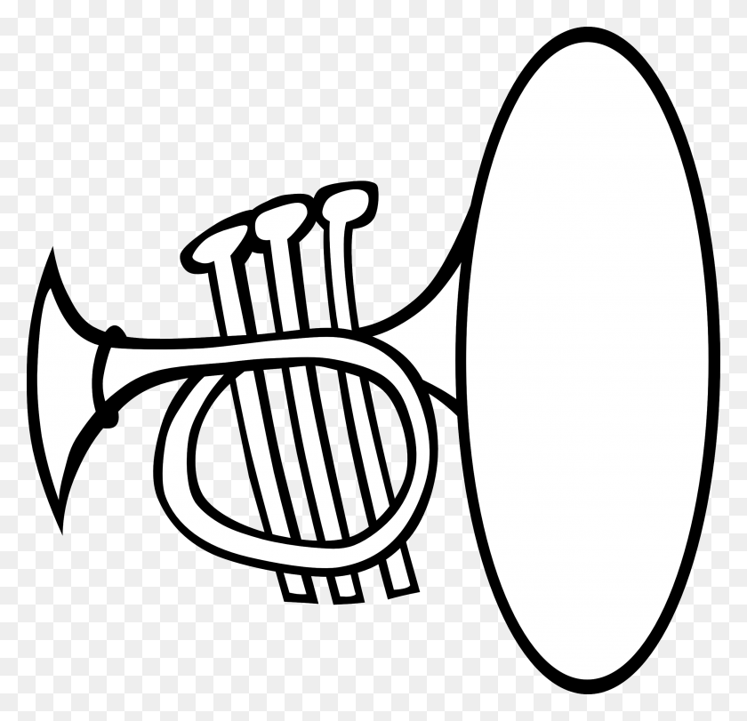2555x2461 Clip Art Silly Trumpet Bw Black White Line Art - Pocket Clipart
