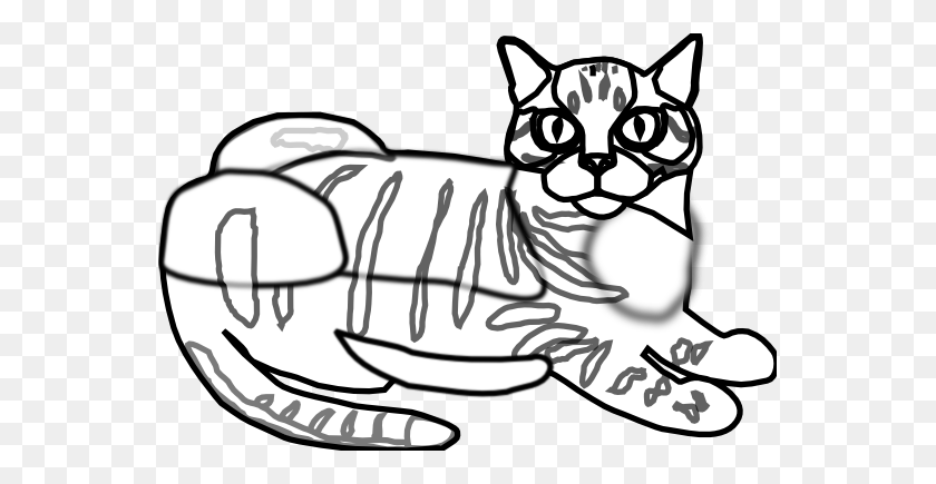 555x375 Clip Art Tabby Cat Ca Black White Clipartist - Tabby Cat Clipart