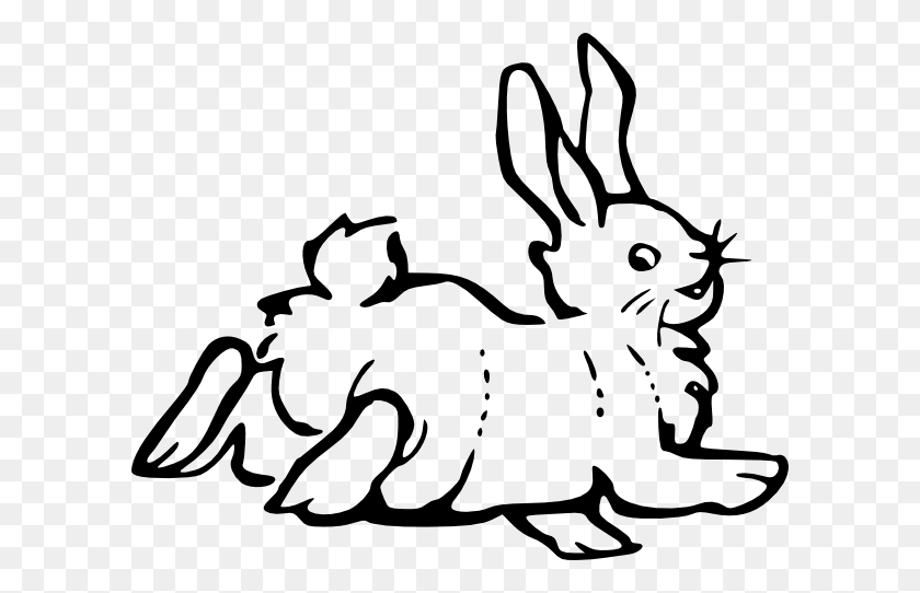 600x482 Clip Art Tale Rabbit Black White Line Easter - Mop Clipart Black And White