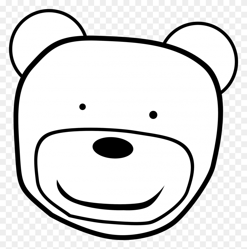2407x2426 Clip Art Teddybear Head Black White Line - Pig Face Clipart Black And White