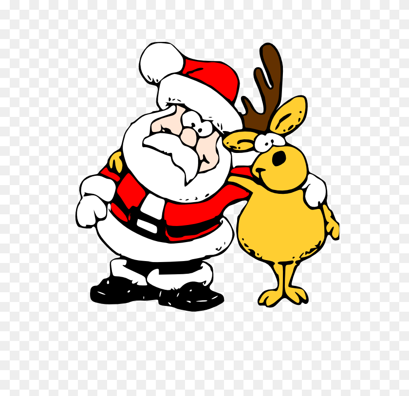 555x753 Clipart Zeimusu Santa And Reindeer Scalable - Santa Clipart Blanco Y Negro