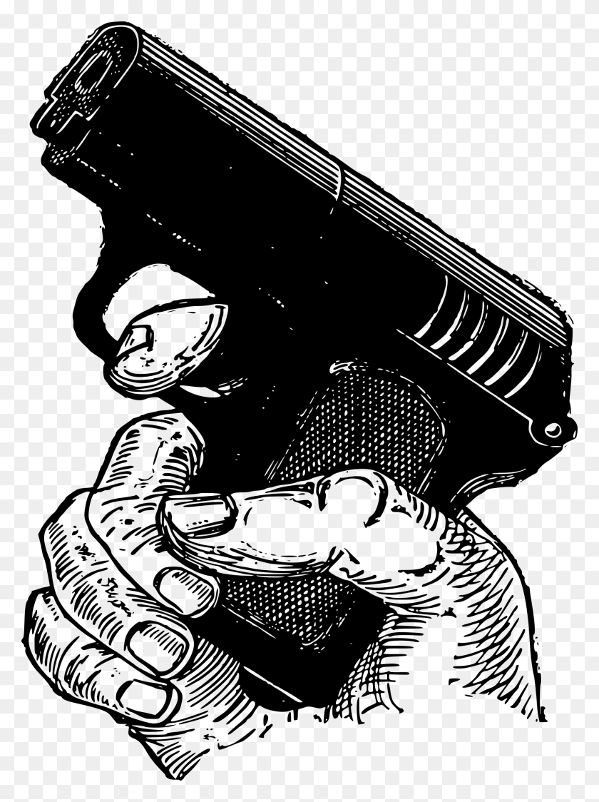 1758x2400 Clipart - Pistola Clipart Blanco Y Negro